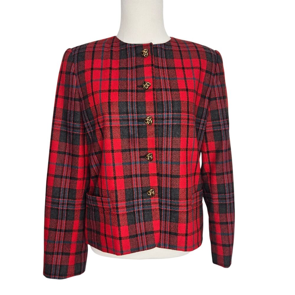 Vintage Talbots 90s Tartan Plaid Lady Jacket Tartan Plaid Celtic Knots Women 10P